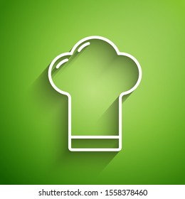 White line Chef hat icon isolated on green background. Cooking symbol. Cooks hat.  Vector Illustration