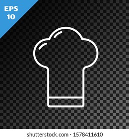 White line Chef hat icon isolated on transparent dark background. Cooking symbol. Cooks hat.  Vector Illustration