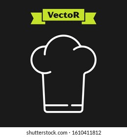 White line Chef hat icon isolated on black background. Cooking symbol. Cooks hat.  Vector Illustration