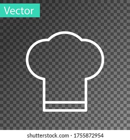 White line Chef hat icon isolated on transparent background. Cooking symbol. Cooks hat. Vector Illustration