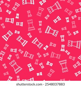 White line Chess icon isolated seamless pattern on red background. Business strategy. Game, management, finance.  Vector