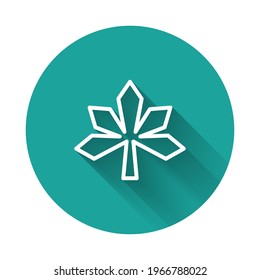 White line Chestnut leaf icon isolated with long shadow. Green circle button. Vector