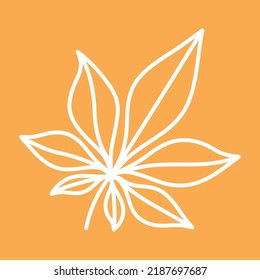 white line chestnut leaf, orange background, simple vector illustration, autumn season symbol