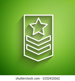 White line Chevron icon isolated on green background. Military badge sign.  Vector Illustration