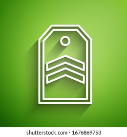 White line Chevron icon isolated on green background. Military badge sign.  Vector Illustration