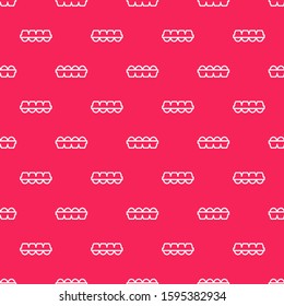 White line Chicken egg in box icon isolated seamless pattern on red background.  Vector Illustration