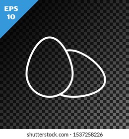White line Chicken egg icon isolated on transparent dark background.  Vector Illustration