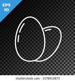 White line Chicken egg icon isolated on transparent dark background.  Vector Illustration