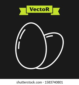 White line Chicken egg icon isolated on black background.  Vector Illustration