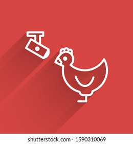 White line Chicken farm and wireless Controlling CCTV security camera icon isolated with long shadow.  Vector Illustration