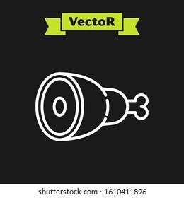 White line Chicken leg icon isolated on black background. Chicken drumstick.  Vector Illustration