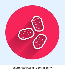 White line Chicken nuggets icon isolated with long shadow. Red circle button. Vector Illustration