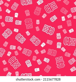 White line Chimney icon isolated seamless pattern on red background.  Vector