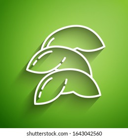 White line Chinese fortune cookie icon isolated on green background. Asian traditional.  Vector Illustration