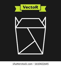 White line Chinese restaurant opened take out box filled icon isolated on black background. Take away food.  Vector Illustration