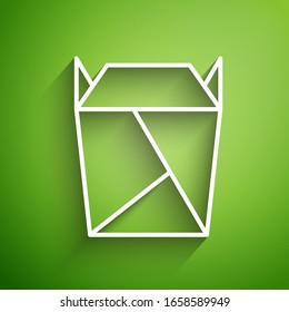 White line Chinese restaurant opened take out box filled icon isolated on green background. Take away food.  Vector Illustration
