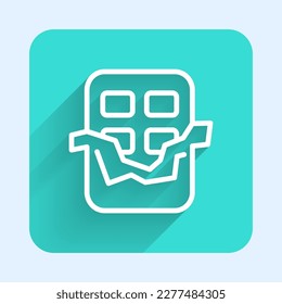 White line Chocolate bar icon isolated with long shadow. Green square button. Vector