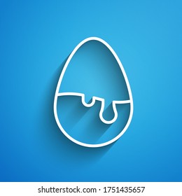 White line Chocolate egg icon isolated on blue background. Long shadow. Vector