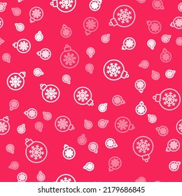 White line Christmas ball icon isolated seamless pattern on red background. Merry Christmas and Happy New Year.  Vector