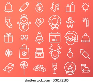 White Line Christmas Icon Set