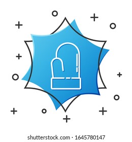 White line Christmas mitten icon isolated on white background. Blue hexagon button. Vector Illustration