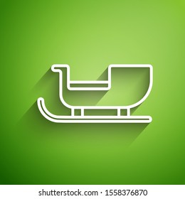 White line Christmas santa claus sleigh icon isolated on green background. Merry Christmas and Happy New Year.  Vector Illustration