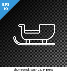 White line Christmas santa claus sleigh icon isolated on transparent dark background. Merry Christmas and Happy New Year.  Vector Illustration