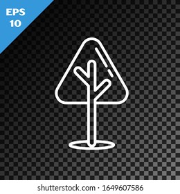 White line Christmas tree icon isolated on transparent dark background. Merry Christmas and Happy New Year.  Vector Illustration