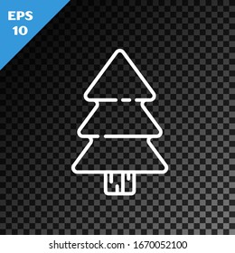 White line Christmas tree icon isolated on transparent dark background. Merry Christmas and Happy New Year.  Vector Illustration