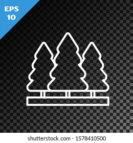 White line Christmas trees icon isolated on transparent dark background. Merry Christmas and Happy New Year.  Vector Illustration