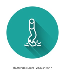 White line Cigarette butt icon isolated with long shadow background. Stubbed out cigarette. Green circle button. Vector
