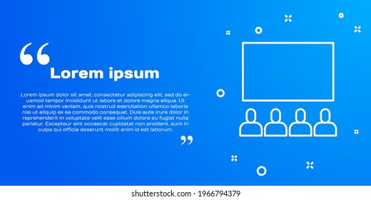 White line Cinema auditorium with screen icon isolated on blue background.  Vector Illustration