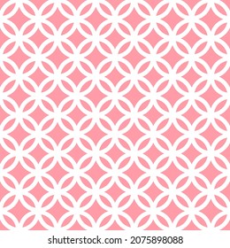 White line circles seamless pattern on the pink background. Vector illustration. Wrapping paper.