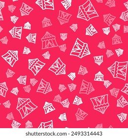 White line Circus tent icon isolated seamless pattern on red background. Carnival camping tent. Amusement park.  Vector