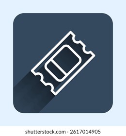 White line Circus ticket icon isolated with long shadow background. Amusement park. Blue square button. Vector