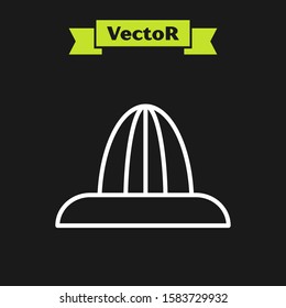 White line Citrus fruit juicer icon isolated on black background.  Vector Illustration