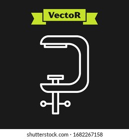 White line Clamp and screw tool icon isolated on black background. Locksmith tool.  Vector Illustration