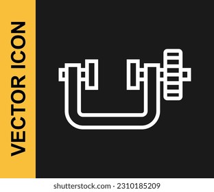 White line Clamp and screw tool icon isolated on black background. Locksmith tool.  Vector