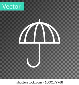 White line Classic elegant opened umbrella icon isolated on transparent background. Rain protection symbol. Vector Illustration