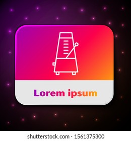 White line Classic Metronome with pendulum in motion icon isolated on black background. Equipment of music and beat mechanism. Rectangle color button. Vector Illustration