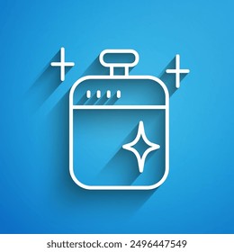 White line Clean cooking pot icon isolated on blue background. Boil or stew food symbol. Long shadow. Vector