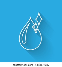 White line Clean water drop icon isolated with long shadow.  Vector Illustration