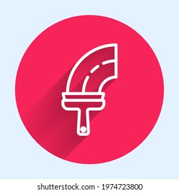 White line Cleaning service rubber cleaner for windows icon isolated with long shadow. Squeegee, scraper, wiper. Red circle button. Vector