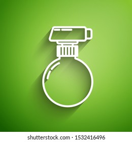 White line Cleaning spray bottle with detergent liquid icon isolated on green background.  Vector Illustration