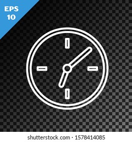 White line Clock icon isolated on transparent dark background. Time symbol.  Vector Illustration