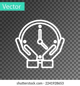 White line Clock icon isolated on transparent background. Time symbol.  Vector