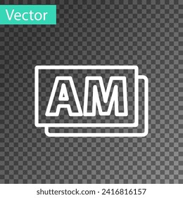 White line Clock AM icon isolated on transparent background. Time symbol.  Vector