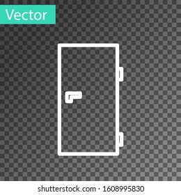White line Closed door icon isolated on transparent background.  Vector Illustration