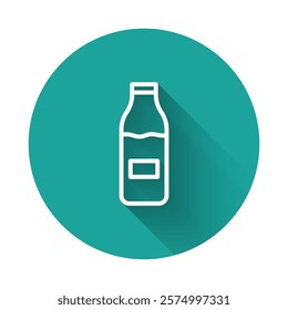 White line Closed glass bottle with milk icon isolated with long shadow background. Green circle button. Vector