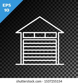 White line Closed warehouse icon isolated on transparent dark background.  Vector Illustration